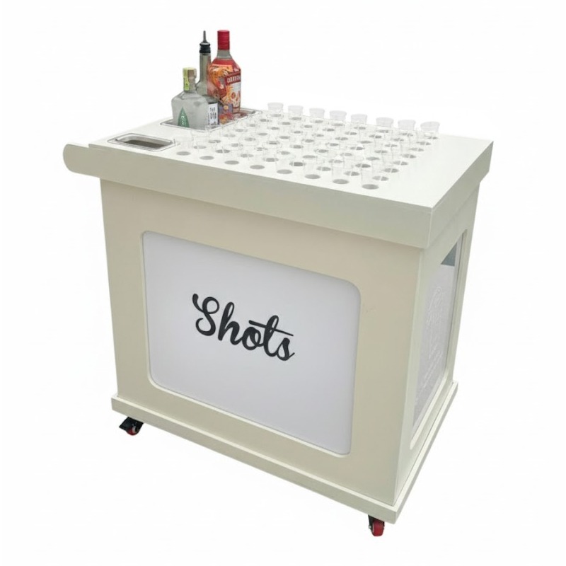 Shots Cart Rental Dallas, event bar service Dallas, mobile shot bar rental, Dallas party rentals, portable beverage cart, cocktail cart hire Dallas, mini bar rental Dallas, special event equipment Dallas